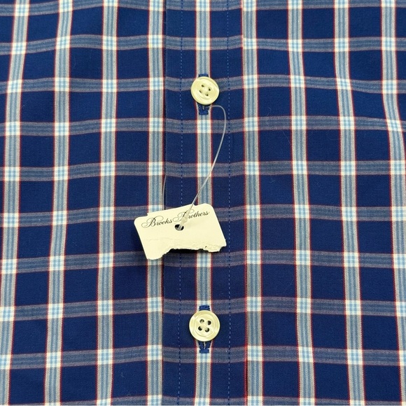 NWT Brooks Brothers Men’s Regent Fit Non-Iron Blue Red Button Down Shirt Medium - Picture 6 of 11